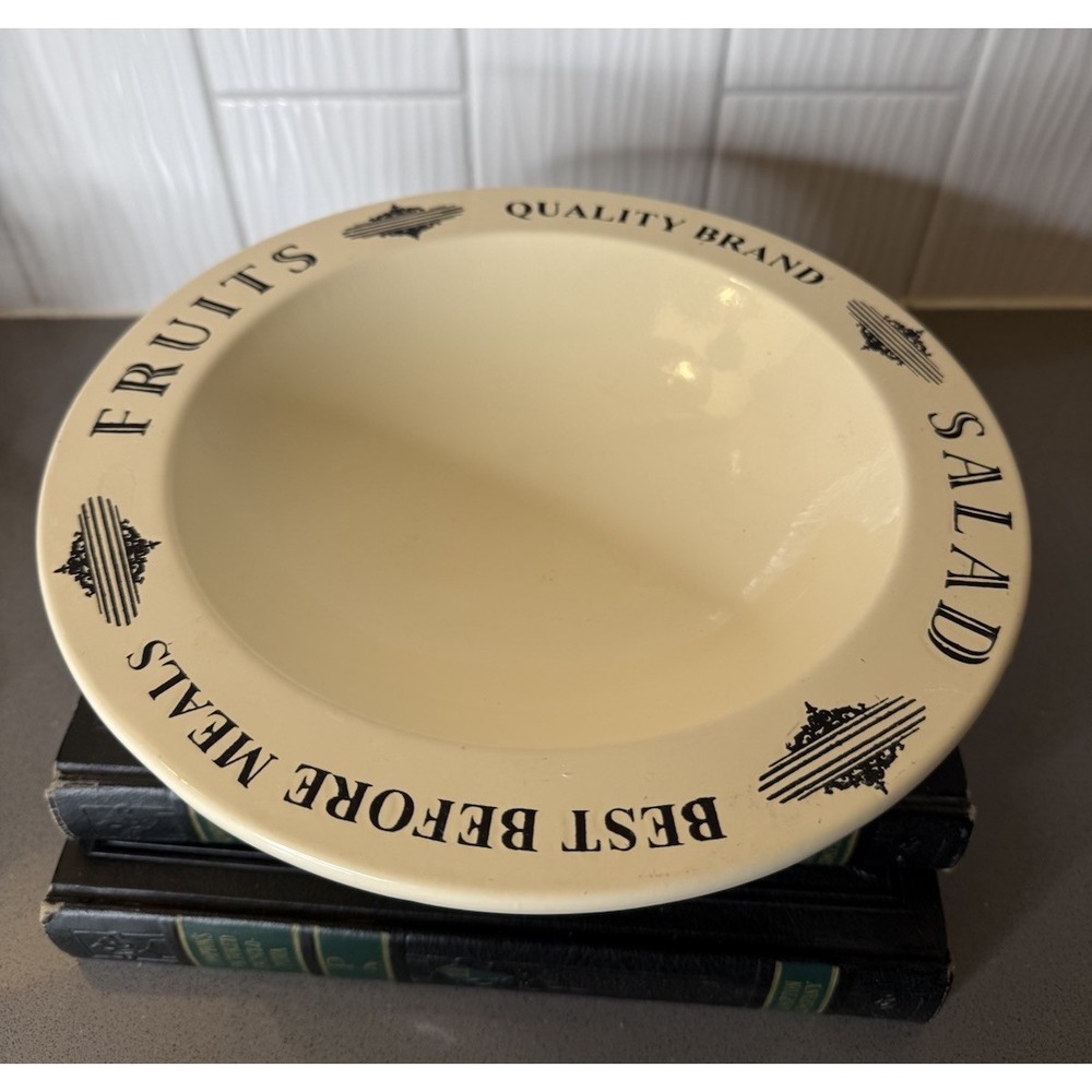 Vintage Style Enamelware Pedestal Fruit Bowl Cream & Black Cottagecore Metal GUC - Picture 4 of 8